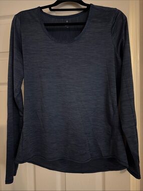 Athleta Heathered Navy Blue Long Sleeve Scoop Neck Top